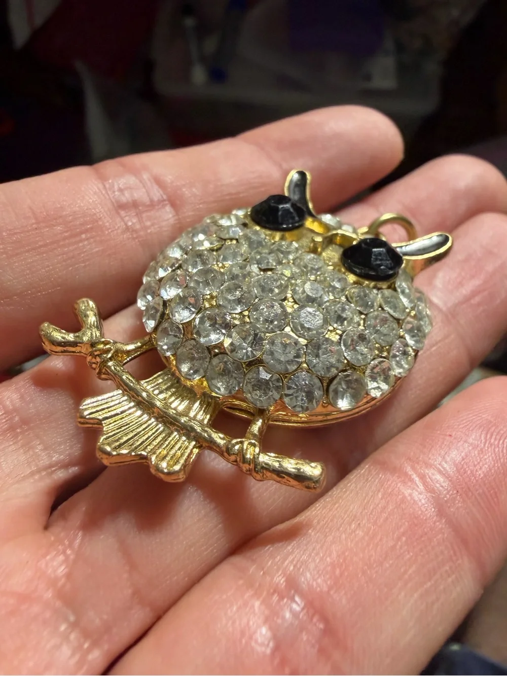 Vintage Gold-Tone Owl Crystal Pendant